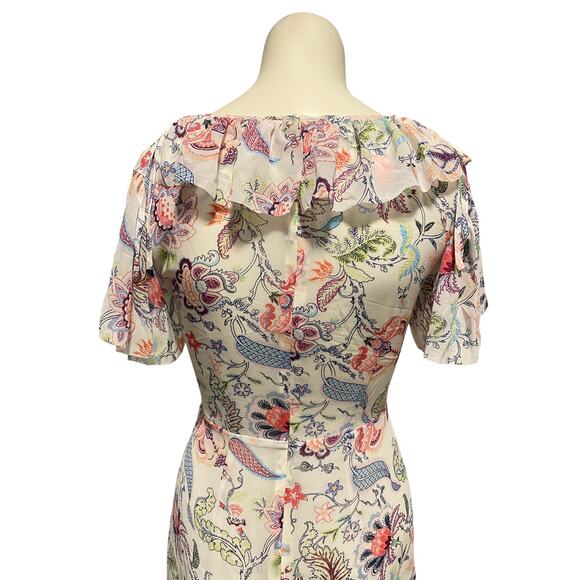 Cinq a Sept Sheilla Floral Ruffle White Midi V Neck Dress 2 - Picture 5 of 7